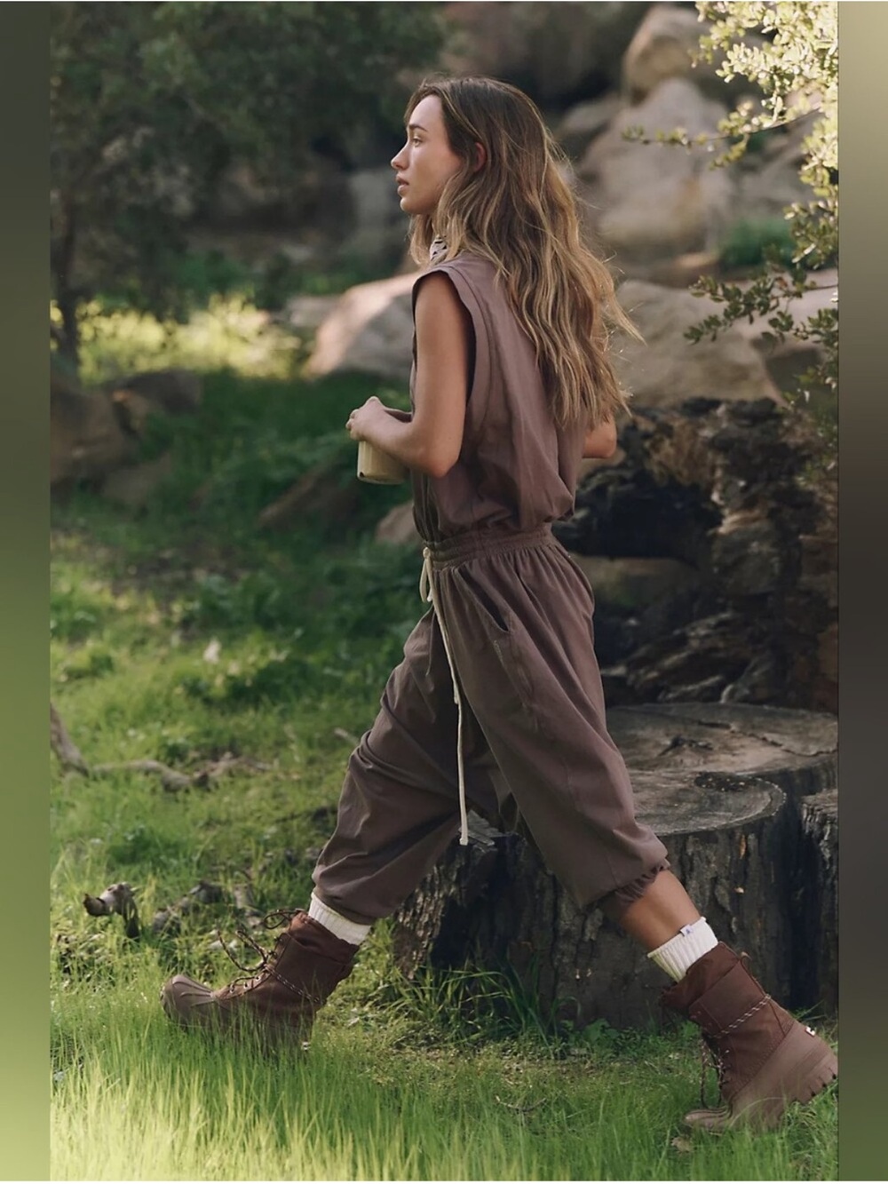NWOT FP Movement by Free People Hot Shot Harem Onesie Driftwood Brown Sz Sm *IR*